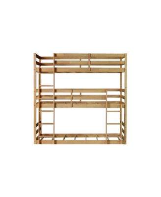 Streamdale Triple Twin Oak Bunk Bed with Guardrails and Ladders