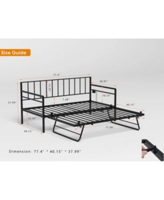 Twin Daybed with RGB LED Lights & Charging Station, Adjustable Frame & Trundle