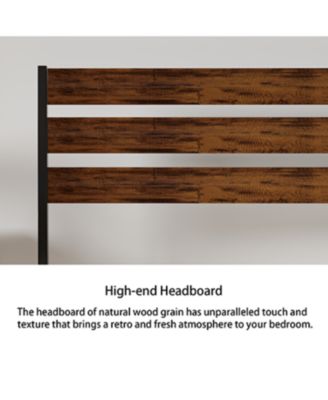 Iron Platform Bed Frame with Rustic Wood Headboard & Footboard (Queen Size) - Brown