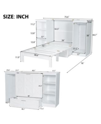Twin Size Murphy Bed with Bedside Shelves and Wardrobe