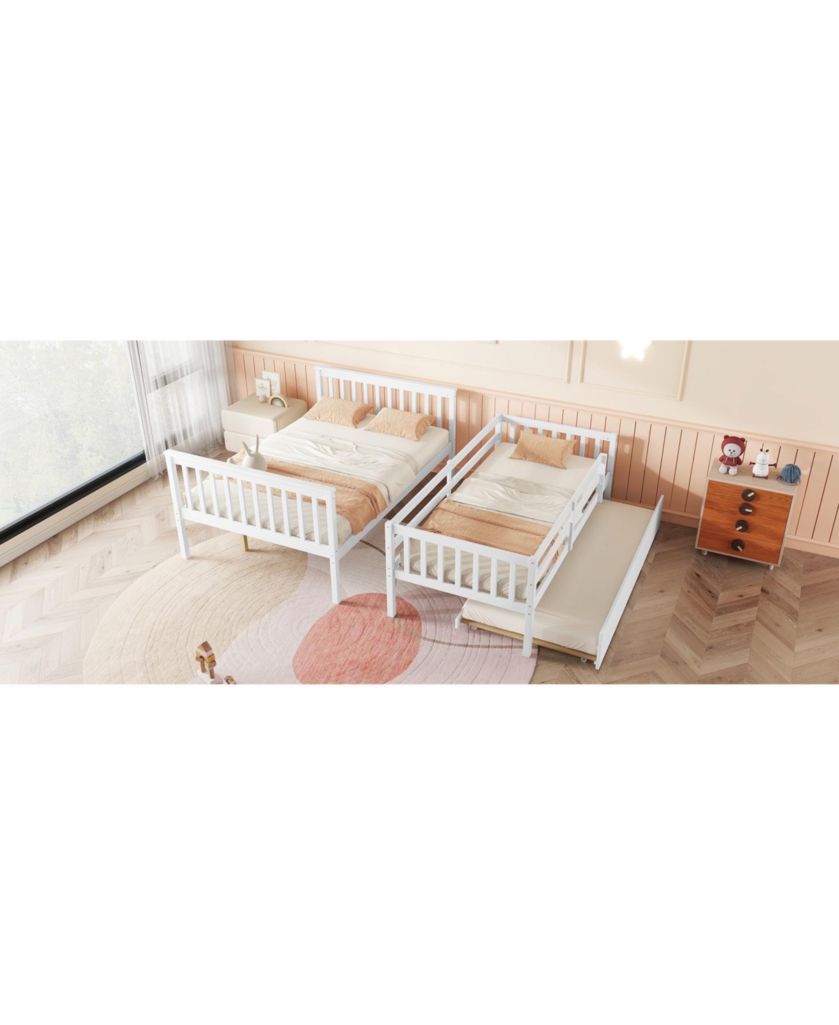 Streamdale Furniture Twin Over Full Bunk Bed with Trundle, Ladder, Guardrail