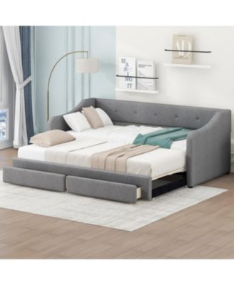  Twin XL to King Size Upholstered Daybed with Two Drawers