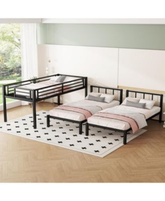 Twin over Twin & Twin Bunk Beds for 3, Twin XL over Twin & Twin Bunk Bed Metal Triple Bunk Bed, Black