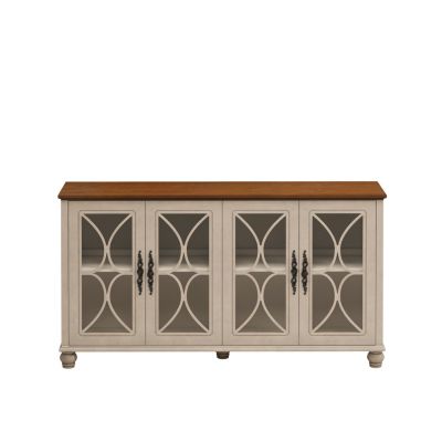 Streamdale Antique European 4-Door Cabinet with Tempered Glass, for Various Rooms