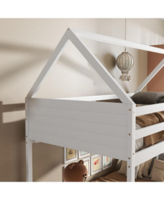 White Twin Over Twin Bunk Bed with Ladder and Safety Rails