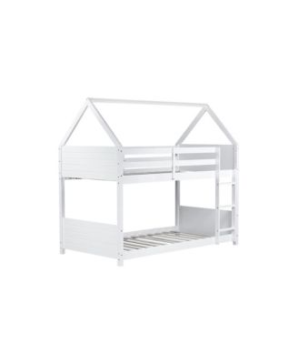 White Twin Over Twin Bunk Bed with Ladder and Safety Rails