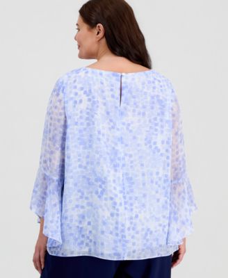 Plus Size Printed Ruffled-Sleeve Blouse
