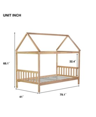  Twin House Bed with Headboard and Footboard, Twin Rubber Wood Bed with House Frame,White OAK