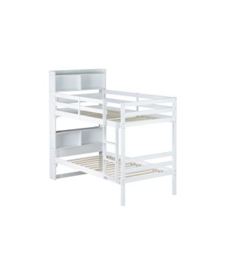 Twin Over Twin Bunk Bed with Shelves and Guardrails, Convertible to 2 Beds