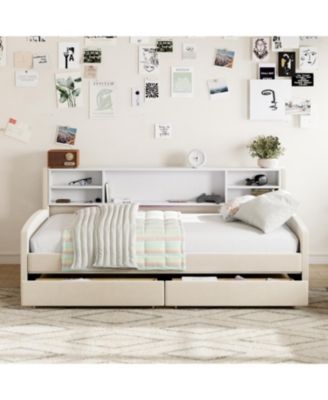 Twin size Upholstered Platform Bed with Storage and Drawers