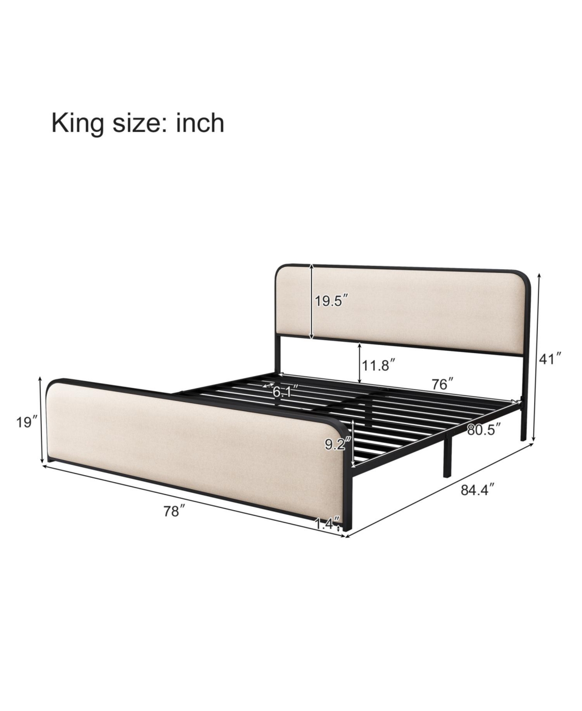 Streamdale Furniture Beige Upholstered Modern Metal Bed with Under-Bed Storage, King