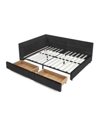 Upholstered Full Bed Frame with Backrest and Armrests, BLACK