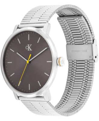 Men's Real Silver Tone Stainless Steel Mesh Bracelet Watch, 42mm