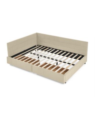 Queen Bed Frame with Upholstered Headboard & Armrests