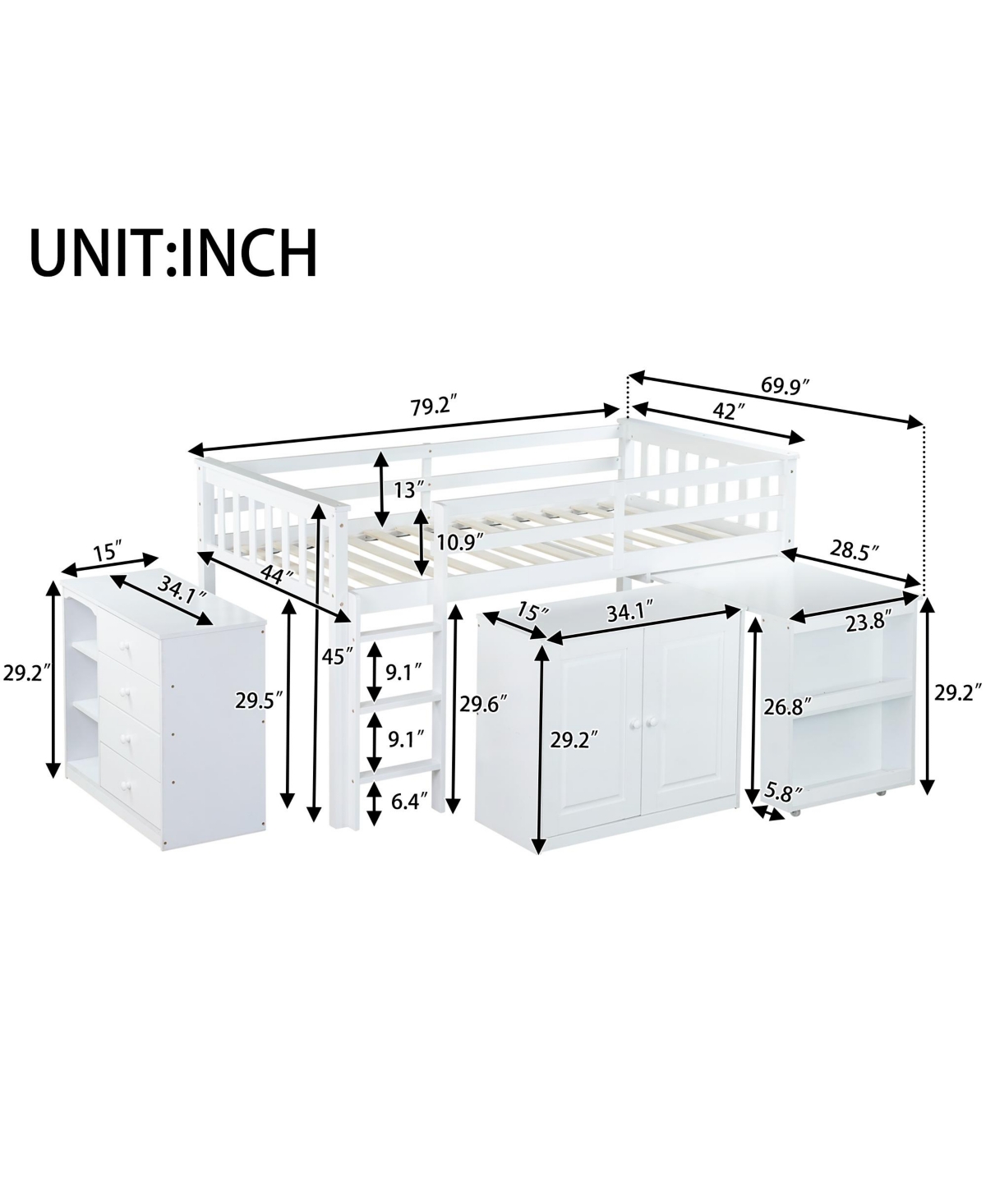 Streamdale Multifunctional Loft Bed with Desk, Storage, Ladder, and Safety Rail
