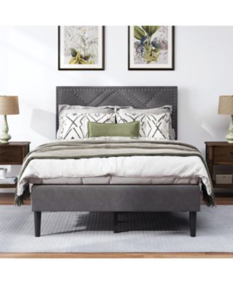 Full Size Metal Platform Bed with Storage Headboard and Strong Slats