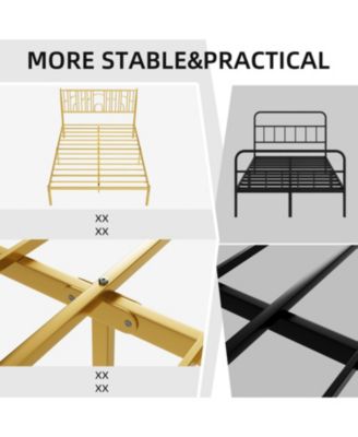 Metal Steel Platform Bed Frame with Iron-art Headboard (Queen Size)