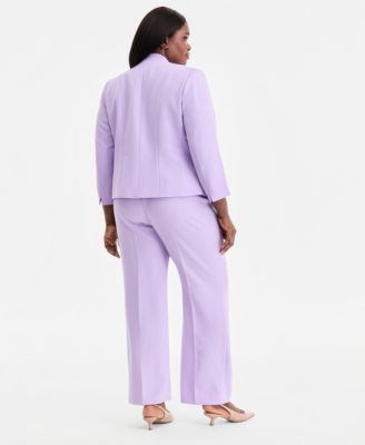 Plus Size 3/4-Sleeve Seamed Crepe Open-Front Jacket & Stretch Crepe Fly-Front Trousers