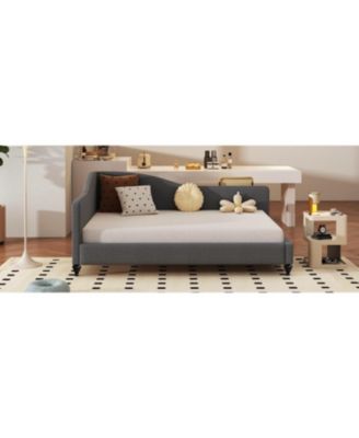 Full Size L-Shaped Linen Daybed, with Solid Wood Legs