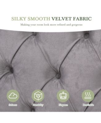 Streamdale Grey Velvet Platform Bed with Headboard, 2 Nightstands & Diamond Tufting