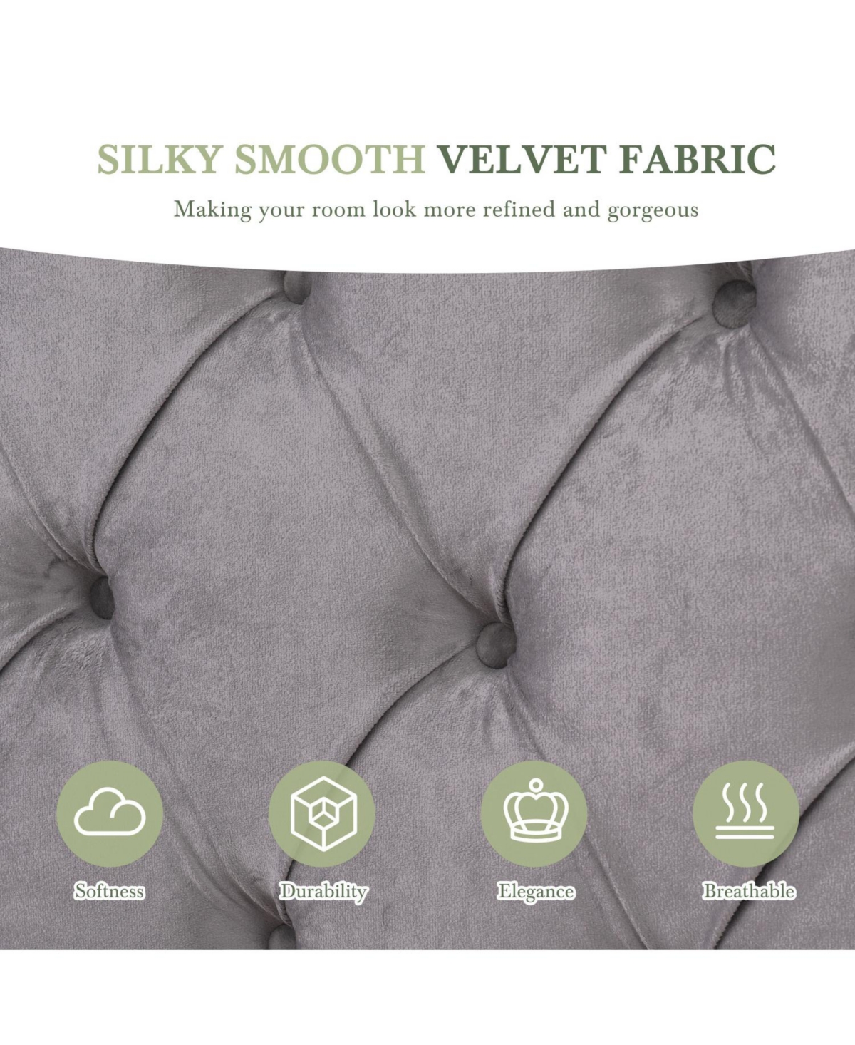 Streamdale Furniture Streamdale Grey Velvet Platform Bed with Headboard, 2 Nightstands & Diamond Tufting