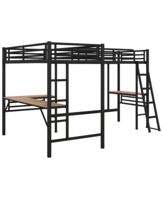 Twin Size Metal Loft Bed with Two Built-in Desks