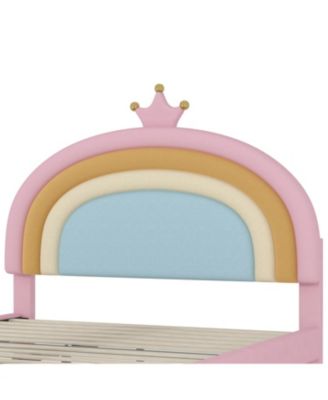 Princess Bed with Storage Drawer, Velvet Rainbow Upholstered Platform Bed