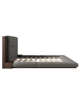 Streamdale Floor Upholstered Platform Bed with Extended Wood Headboard & Bedside Shelf,No Box Spring Needed,King Size