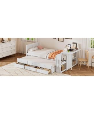 Twin Platform Bed with Desk, Trundle, Shelf, and Drawers