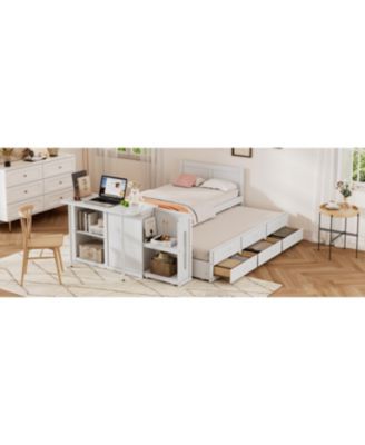 Twin Platform Bed with Desk, Trundle, Shelf, and Drawers