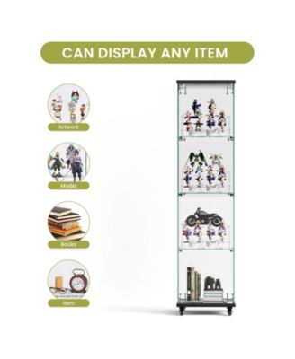 4-Tier Glass Storage Cabinet with Lock and Wheels