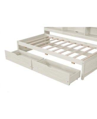 Streamdale Twin Size Bed Frame With Side Bookshelves, Two Drawers, And Built-in USB Port For Creamy White Color