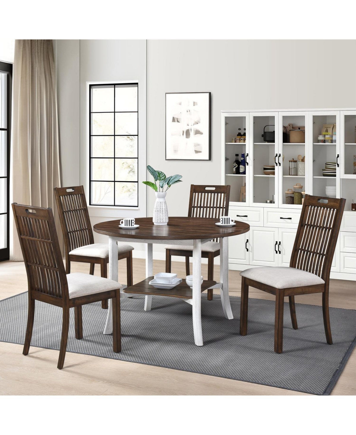 Streamdale Furniture Round Dining Table With Shelf Height 30 inch Modern Farmhouse Retro Design