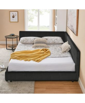 Queen Upholstered Bed Frame with Backrest and Armrests, Velvet, Black (85.5"x64.5"x30.5")