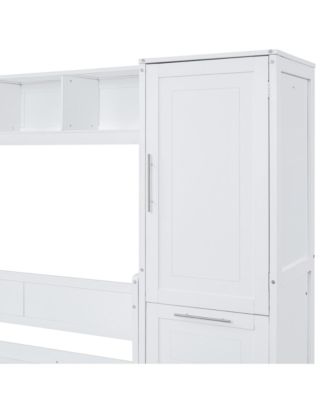  Full Size Murphy Bed Wall Bed with Closet and Drawers,White