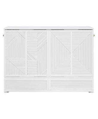 Full Size Murphy Bed with Large Drawer,USB Ports and Outlets,White