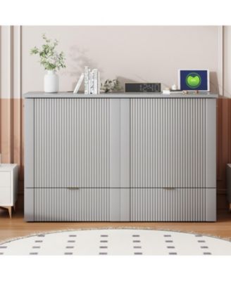  Full Size Murphy Bed with drawer and a set of Sockets & USB Ports, Pulley Structure Design, White