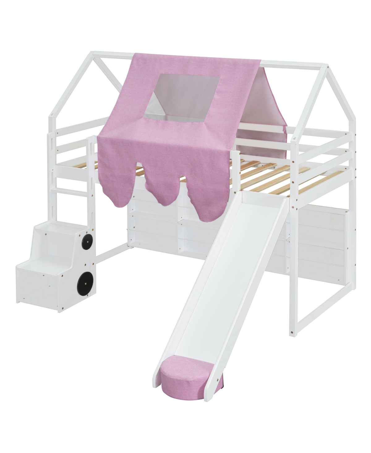 Streamdale Furniture Twin size Wooden Loft Bed House-shaped Frame with a Tent
