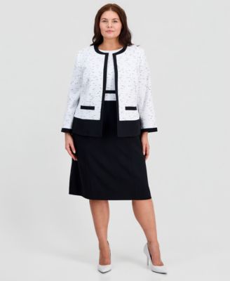 Plus Size Colorblocked Open-Front Cardigan and Sleeveless Mixed-Media Sheath Dress