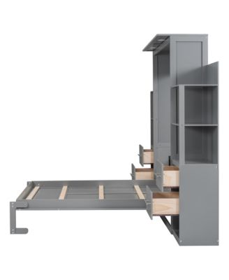 Murphy Bed Wall Bed With Shelves, Drawers LED