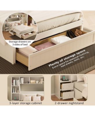 Pine Platform Bed with Storage & Charging