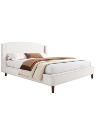 King Size Bed Frame Upholstered Platform Bed with Wingback Headboard