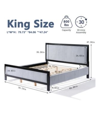 King Size Upholstered Bed with Fluffy Soft Headboard Frame