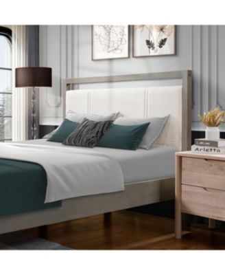 Queen Bed with Boucle Fabric Headboard Wood Frame