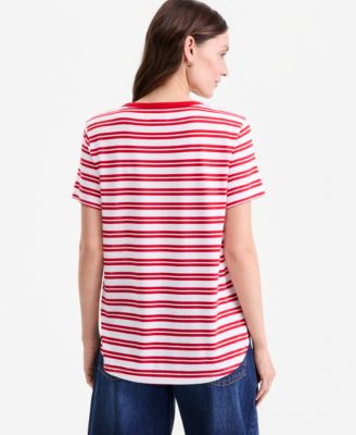 Women's Striped Curved-Hem T-Shirt