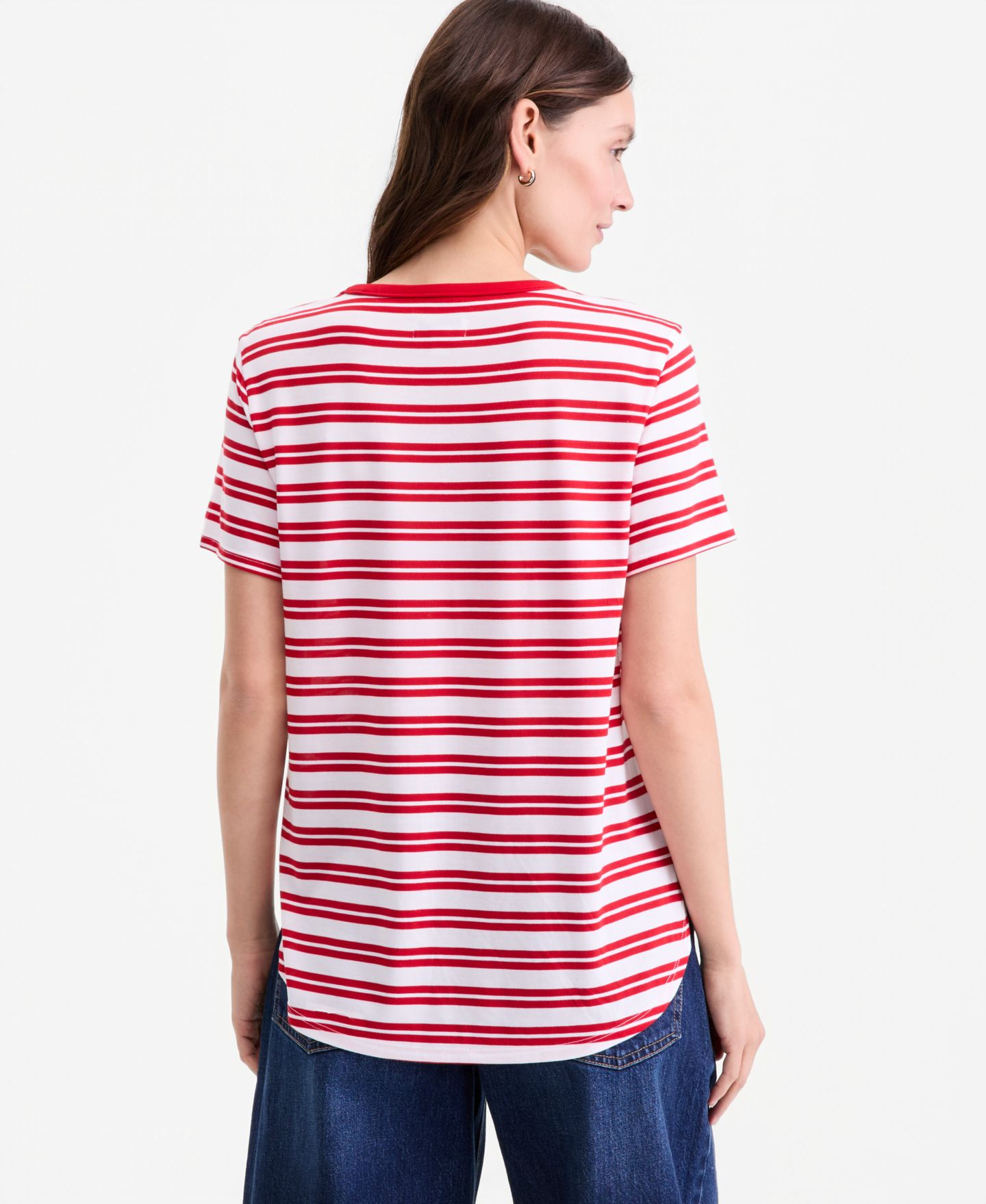 Женская футболка On 34th Striped Curved-Hem, цвет: Белый красный комбинированный — фото 2