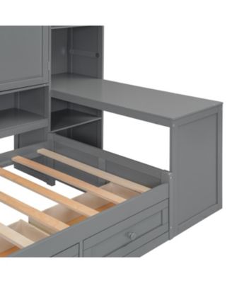 Twin Wood Daybed with Drawers, Desk & Shelves