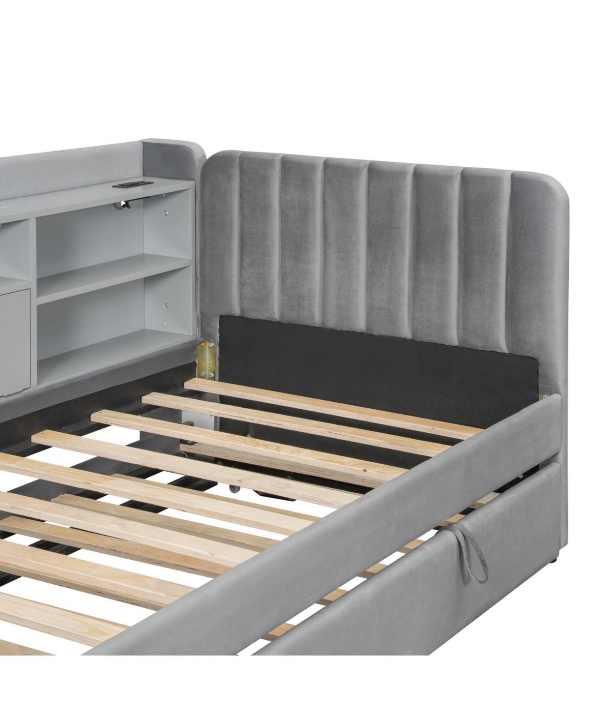 Streamdale Furniture Twin Size Upholstered Daybed with Trundle Storage Shelves Usb & Outlet