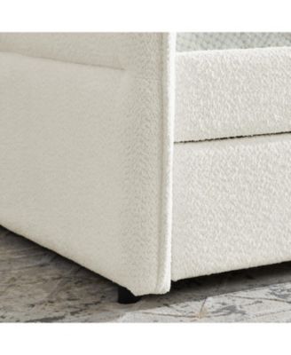 Boucle Daybed with Trundle Full Size Beige