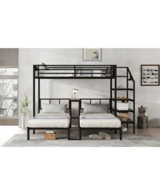Triple Twin Bunk Bed with Desk & Shelves